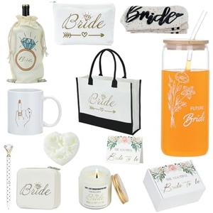 Bachelorette Gift Box for Bride to Be - 12 Piece Bridal Shower Gift Set with Canvas Tote, Travel Jewelry Case & Tumbler - Engagement Gifts from Maid of Honor, Wedding Party