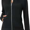 THE GYM PEOPLE Women's Full Zip Up Workout Sweatshirts Fleece Stand Collar Fall Jackets with Pockets Thumb Hole (Black, Small)