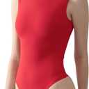 PUMIEY Women's Mock Turtle Neck Sleeveless Bodysuit Sexy Tank Tops Sharp Collection (08 Ruby)