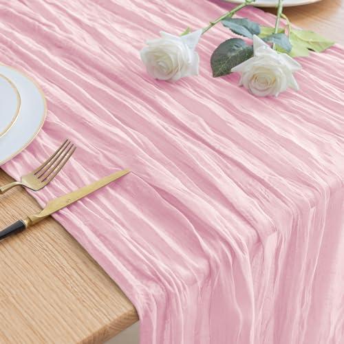 Asee'm Cheesecloth Table Runner Spring Easter 120 Inches Blushing Pink Boho Gauze Cheese Cloth Runner 10FT Rustic Sheer Table Runners for Wedding Baby Shower Holiday Party Decoration