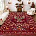 9x12 Area Rugs Living Room Rug: Christmas Washable Rug Floral Soft Carpet Indoor Floor Non-Slip Boho Stain Resistant Large Carpets for Bedroom Kids Nursery Dining Room Farmhouse Home Office Red