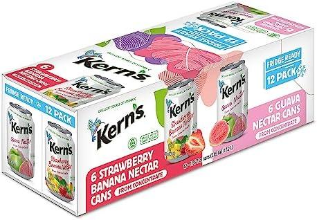 Kern’s Tropical Fruit Nectar Juice Variety Pack - Strawberry Banana & Guava Juice - Made from Fruit Puree for Smoothie Mix, Cocktail Mixers & Kids Drinks - 11.5oz, 12 Pack Canned Drinks, BBD 10/09/2026