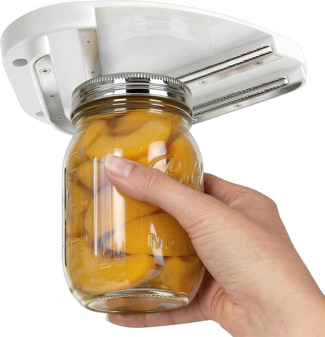 Upgraded Under Cabinet Jar Opener: One-Hand Jar & Can Opener for Stubborn Lids, Easier Grip for Tight Lids, Stainless Steel Teeth