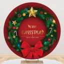 YongFoto 6x6ft Merry Christmas Round Backdrop Cover Green Exquisite Christmas Ring Red Bowknot Circle Background for Photography Happy New Year Eve Party Xmas Santa Party Festival Baby Shower (6ftx6ft, Style 8)