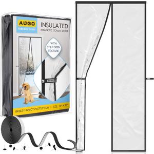 AUGO Magnetic Thermal Insulated Door Curtain - Transparent EVA Door Cover for Winter- Keeps Warm Air in and Cold Air Out - Home Winterizing Products - Patent Pending Keep Open Feature - 38 x 83 Inch