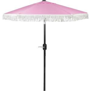 6 Ft Fringe Patio Umbrella - Outdoor Umbrella for Patio, Pool, Table, Garden, & Deck, Push Button Tilt Pole - Fashionable Vintage Tassels - White