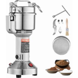 VEVOR 750g Electric Grain Mill Grinder, High Speed 2000W Commercial Spice Grinders, Stainless Steel Pulverizer Powder Machine, for Dry Grains Spices Cereals Coffee Corn Pepper, Straight Type