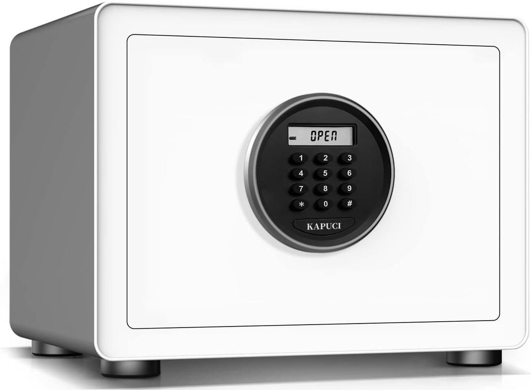 KAPUCI Modern Minimalism Design Auto-Open Safe, 0.78 Cubic Feet Digital Safe Box with Full Felt Lining, High Capacity Safety Steel Household Wardrobe,BedroomOffice,Hotel, Jewelry(White)