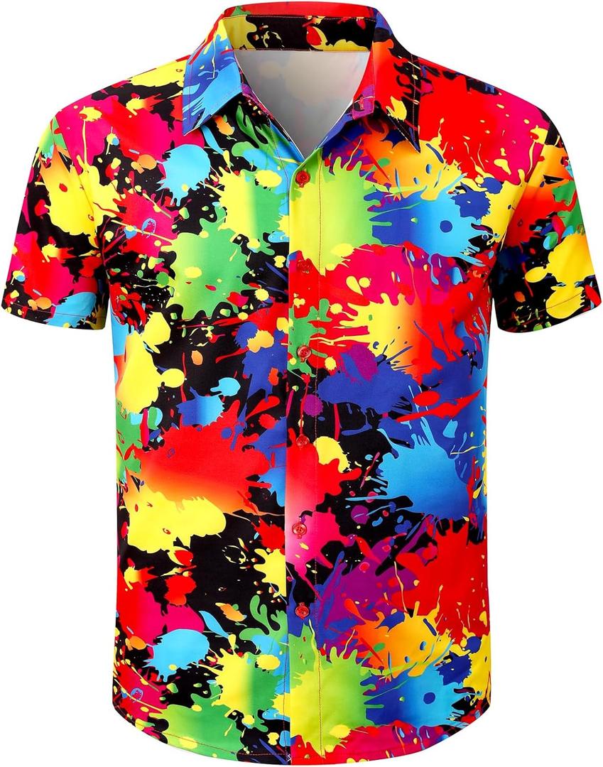 Men's Pride Shirt Rainbow Button Up Short Sleeve Party Shirt (XX-Large)