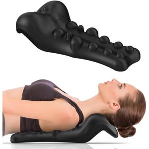 Neck and Shoulder Relaxer with Upper Back Massage Point, Cervical Traction Device Neck Stretcher for TMJ Pain Relief and Cervical Spine Alignment Chiropractic Pillow (Black)