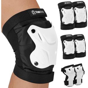 Skating Protective Gear Knee and Elbow Pads Wrist Guards for Roller Skating Skateboarding, Skate Pads Adult Knee Pads (Adult (14+ years), White)