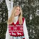 JULYCLO Christmas Sweater Vest Women Ugly Xmas Reindeer Knit Sweaters Casual Santa Snowflake V Neck Sleeveless Outwear Tops (Red-1)