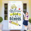 Back to School Door Cover 72.8 x 35.4In Welcome Back to School Porch Banner First Day of School Photo Backdrop Homework Pencil Prints Classroom Decoration for School Bus Party Supplies Nursery Teacher