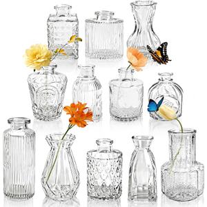 Glass Bud Vases Set of 12, Small Bud Vases for Flowers, Rustic Wedding Centerpieces and Home Decor
