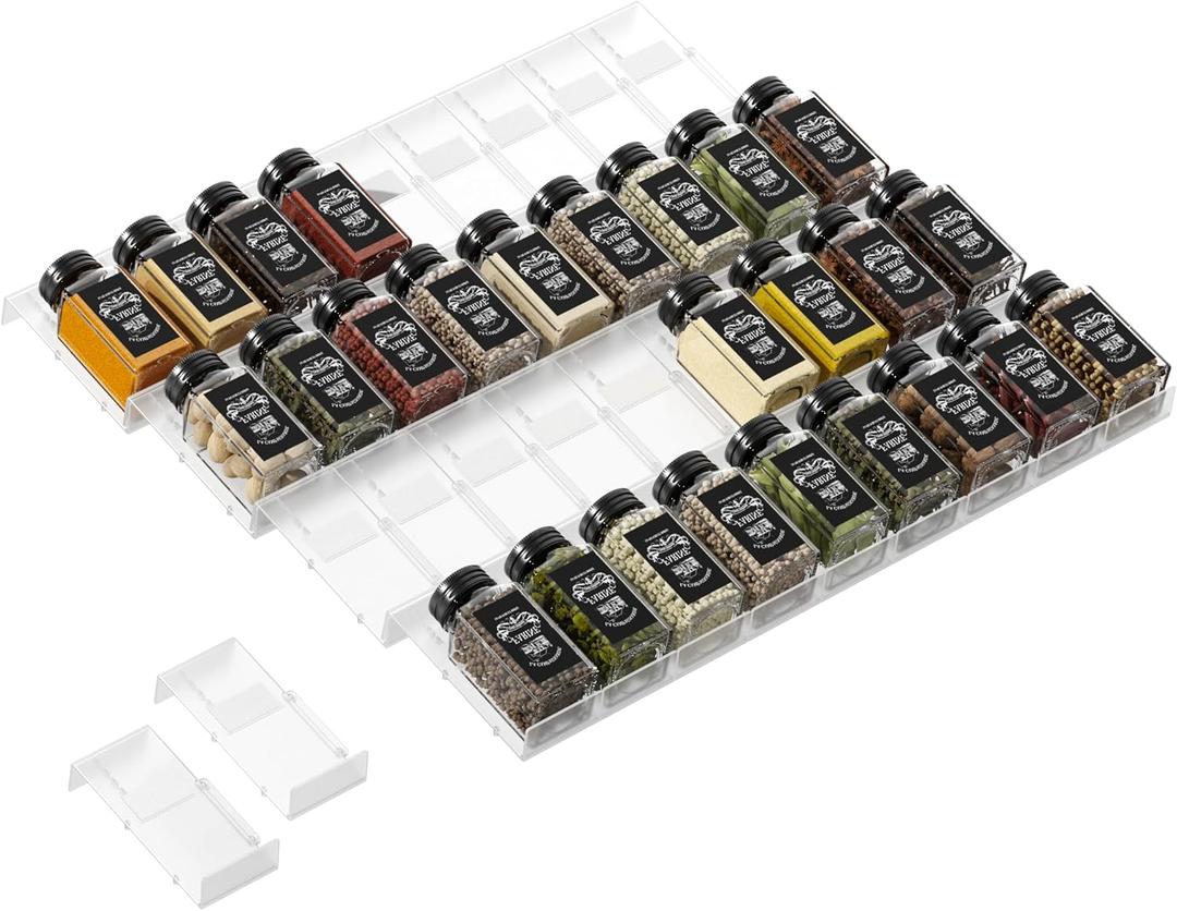 Famhap Spice Drawer Organizer, 36PCS Interlocking Expandable Seasoning Rack Tray Insert for Kitchen Drawers, Spice Rack Drawer for Spice Jars (Transparent)