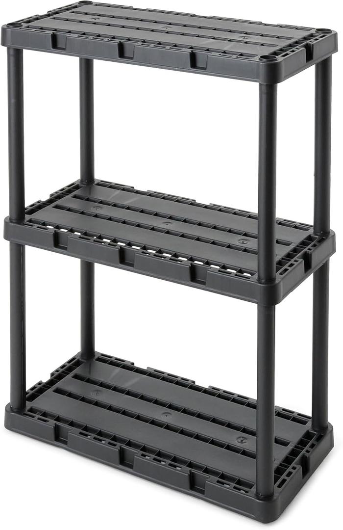 Gracious Living 3 Shelf Knect-A-Shelf Solid Light Duty Storage Unit 12 x 24 x 33 Organizer for Home, Garage, Basement & Laundry, Black