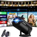 Projector 2026 UpgradedMini Projector with WiFi 6 and Bluetooth 5.2 Support 4K 1080P Auto Keystone 270 Rotatable Projector Portable Compatibile with HDMI/TV Stick/Memory Stick/Laptop-Black