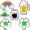 St. Patrick's Day Cookie Cutter Set - 6 pcs Stainless Steel Shamrock Cookie Cutter, 4 Leaf Clover, Top Hat, Pot of Gold, Beer Mug, for Used for baking and making cookies, breads and sandwiches