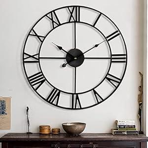 1st owned Large Wall Clock, Metal Retro Roman Numeral Clock, Modern Round Silent Wall Clocks, Easy to Read for Living Room/ Home/ Kitchen/ Bedroom/ Office/ School Decor (Black, 32 Inch)