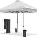 FUNDANGO 10x10 Pop Up Canopy, Beach Tent with Patent Quick Open Frame, Silver Coated Top& Wheeled Carry Bag, Easy Outdoor Sun Shade for Events, Parties, CampingWhite