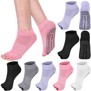 Jeyiour 5 Pairs Toeless Grippy Yoga Pilates Socks for Women Non Slip