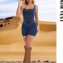 Denim Corset Top for Women Going Out Jean Crop Tank Tops Trendy Sleeveless Slim Fit Workout Denim Bustier (Large, Light Blue)