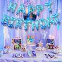 5 x 1 Set Snowflake Happy Birthday Balloon Banner for Frozen Party Decorations Blue Bday Banner for Kids Birthday Winter Wonderland Party Decor