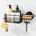 TAILI Shower Caddy Suction Cup with Hooks & Soap Holder, Heavy Duty Bathroom Shower Organizer, No Drilling Shelves for Inside Bathroom, Brown Metal Storage Holder