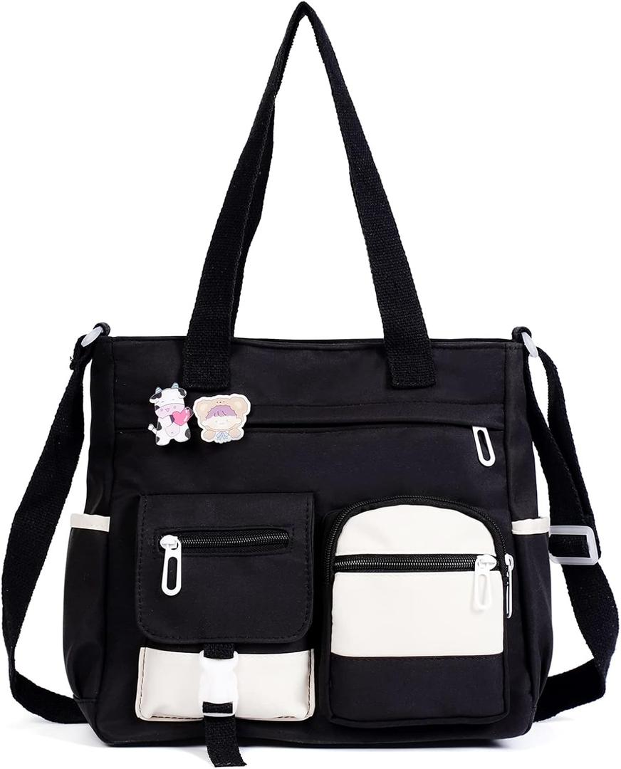 Phaoullzon Crossbody Cute Bag for Teens Kawaii Messenger Purse Nylon Shoulder Tote Bags (Black1)