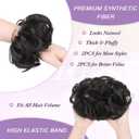FESHFEN 2PCs Small Messy Bun Hair Piece for Thin Hair Women Girl Mini Synthetic Elastic Wavy Space-bun Scrunchies Updo Hairpieces, Natural Black