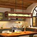 39.4" Wood Kitchen Island Light, Farmhouse Dining Room Light Fixture 34W, 39.4in