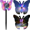 Solar Butterfly Lights Outdoor-Color-Changing 3D Glow-2-in-1 Wall & Ground-Butterfly Lights for Outside-Waterproof Garden Decorations for Patio Lawn Yard Fence Backyard Decor (1 Pack)