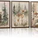 3 Pcs Woodland Nursery Wall Art Wild Animals Forest Wall Decor Pictures Adventure Theme painting Deer Bear Canvas Posters Prints for Boys Room Girls Room Home Decoration Unframed 16inx24in