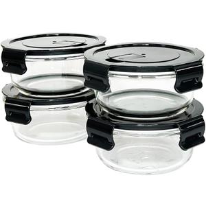 12Oz Round Glass Food Containers With Lids, Small Round Glass Meal Prep Containers,1.5 Cup Clear Food Storage Containers With Lids BPA-Free, Microwave, Dishwasher, Freezer Safe（Black