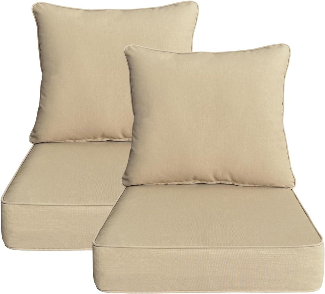 Outdoor 24"x24" Deep Seat Patio Cushion Set of 2, Outdoor Chair Cushions with Water-Resistant UV Resistant Weather Resistant Sectional Sofa Pad and Removable Covers,Beige, 24"x24"x5.5";2 Sets