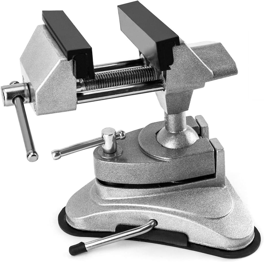 QWORK Mini Table Vise with Suction Base  360 Rotating Clamp for Modeling, Painting & DIY Craft
