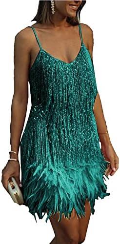 ECDAHICC Women’s Dresses Flapper Dresses 20s Gatsby with All-Over Fringe Mini Dresses, L