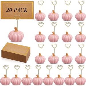 40 Pcs Thanksgiving Pumpkin Decorations Pumpkin Place Card Holders with Fall Cards for Table Setting Wedding Table Decor Mini Pumpkins Tables Number Holder (Pink)