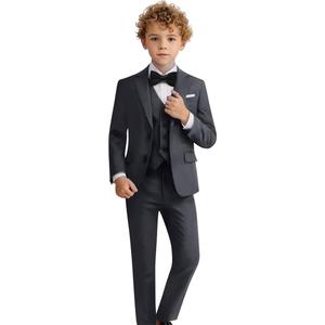 Boys Suit Set Formal Dress Shirt with Bowtie Vest Pants Toddler Boy Tuxedo Suits (4T, Dark Gray 5pc)