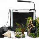 5.75 Gallon Rimless Glass Aquarium Kit with Moving Sand Waterfall Decor, LED Light & Silent Filter, Complete Desktop Fish Tank Starter Set with Jump-Proof Lid, Rocks & Sand