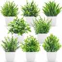 Der Rose 8 Pack Fake Plants Small Artificial Faux Potted Plants for Home Office Farmhouse Bathroom Bedroom Decor Indoor (Green)