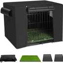 Dog Crates Kit with Artificial Grass and Dog Crates Cover, 27 Inch Double Door Collapsible Metal House for Dogs and Cats, Dog Cage with Leak-Proof Pan Tray, Travel, Indoor and Outdoor Dog Kennel