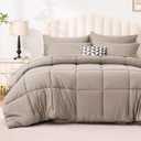 Love's cabin King Size Comforter Set Light Brown, 7 Pieces King Bed in a Bag, All Season Bedding Sets with 1 Comforter, 1 Flat Sheet, 1 Fitted Sheet, 2 Pillowcase and 2 Pillow Sham