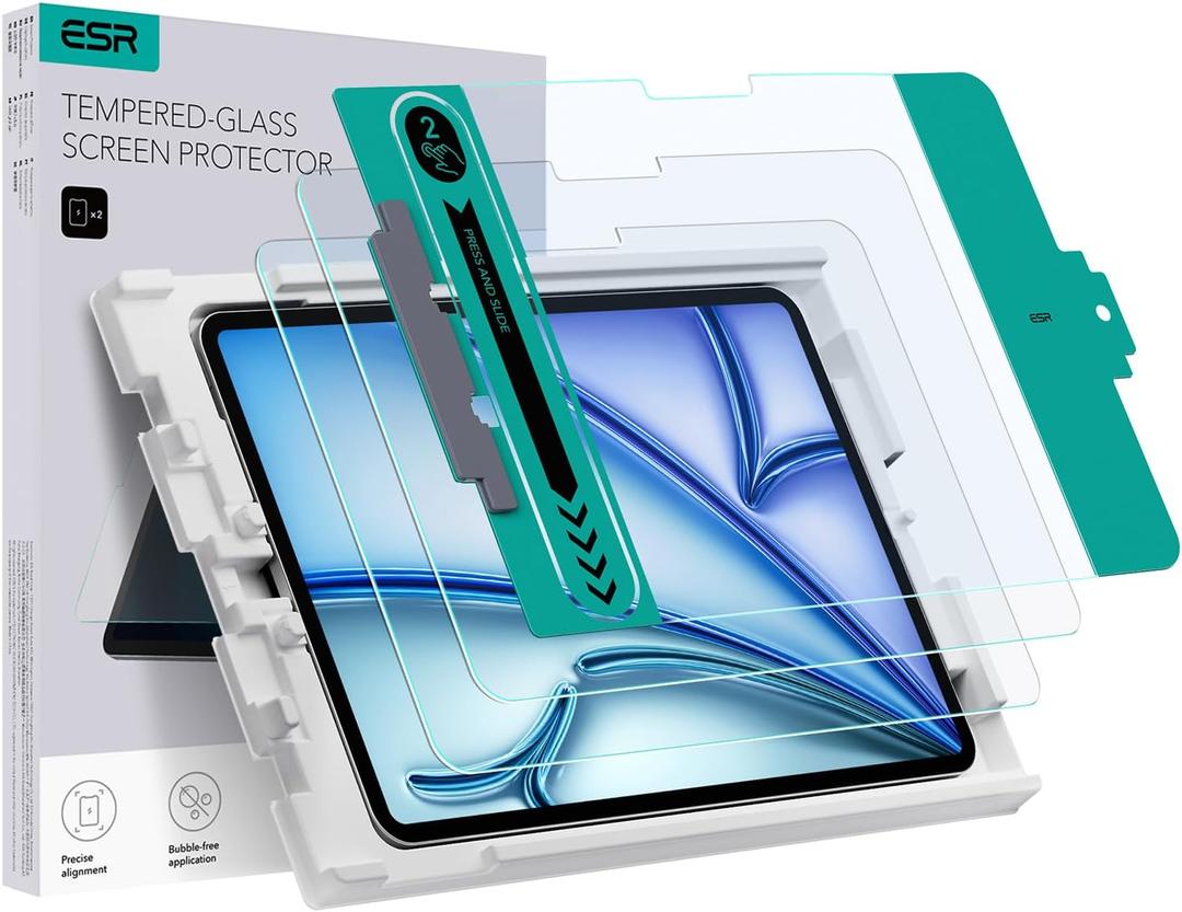 ESR 2 Pack Screen Protector for iPad Air 11 Inch M4/M3/M2 (2026/2025/2024), 9H Tempered Glass Film with Easy Application Tray, Scratch Resistant, Bubble Free, HD Clarity, Touch Sensitive