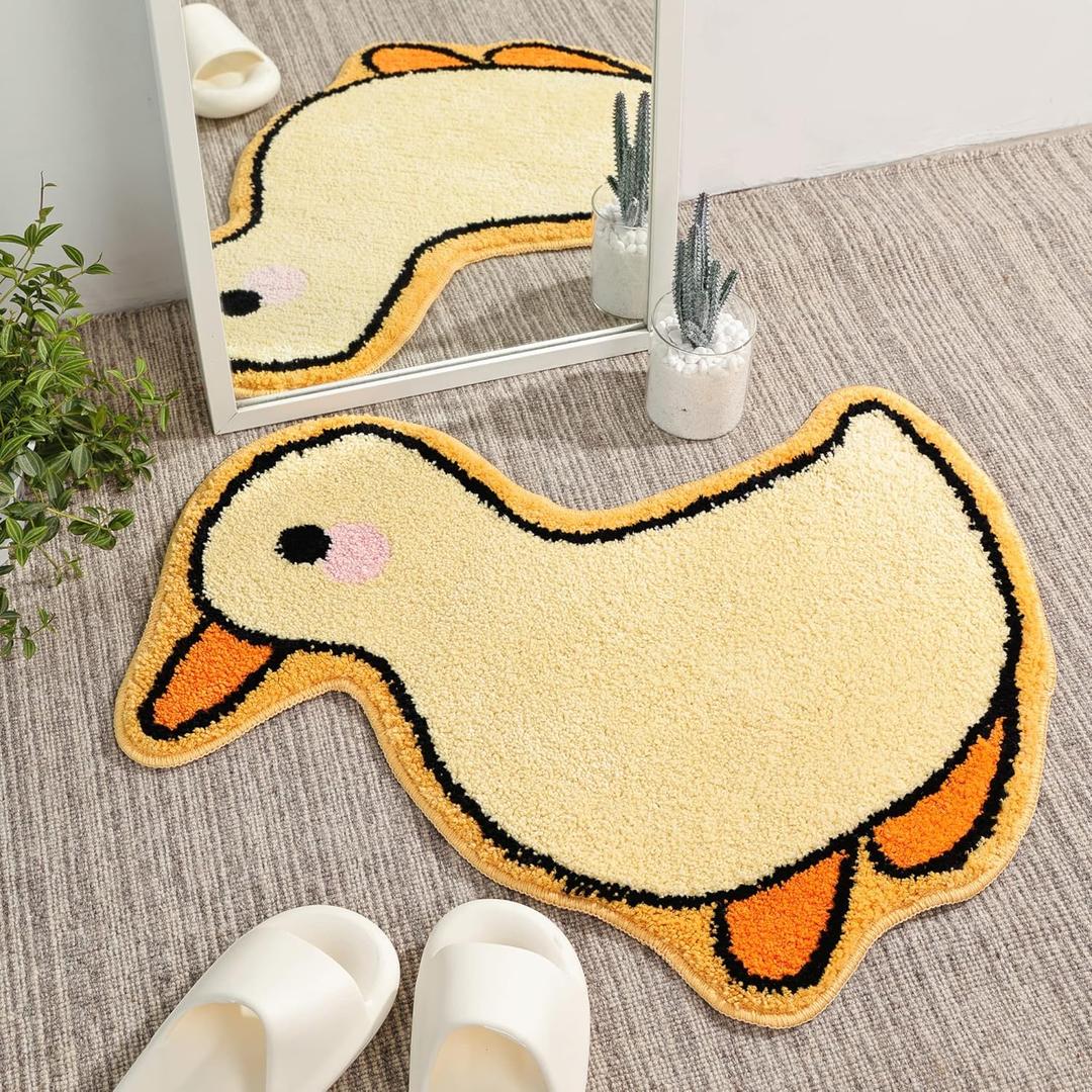 TRUEDAYS Bathroom Rug Cute Bath Mat Duck Shaped Small Rug Non Slip Bathtub Mat and Absorbent Shower Mat Washable Plush Luxury Mat