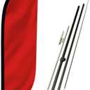 LookOurWay Feather Flag Pole Kit - 7 Feet Tall Advertising Flag Banner with Fiberglass Pole Set and Ground Spike for Business Promotion - Solid Colors - Red