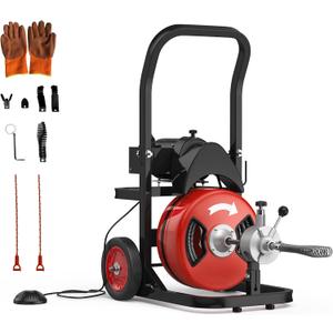 75FTx1/2Inch Electric Drain Cleaning Machin, Auto Feed Portable Sewer Snake, Sewer Snake Electric Drain Auger Cleaner with 6 Cutters & Air-Foot Switch for 1"-4" Pipes