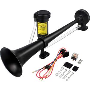 12V 150DB Car Air Horns, 18 Inches Chrome Zinc Single Trumpet Truck Air Horn with Compressor for Any 12V Vehicles Trucks Lorrys Trains Boats Cars (BLACK)