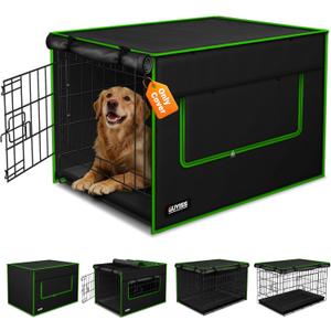 Ventilated Dog Crate Cover,Double Windows&Top Breathable Mesh, Indoor Outdoor Kennel Cover, 900D Waterproof Oxford Cloth, All Sides Open, Universal Fit for 1 2 3 Doors 48 inches Wire Dog Crate.