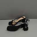 LACUONE Strappy Heels for women Block Heels Square Toe Chunky Ankle Buckle Pump Heeled Sandal SIZE 6.5 ( black )